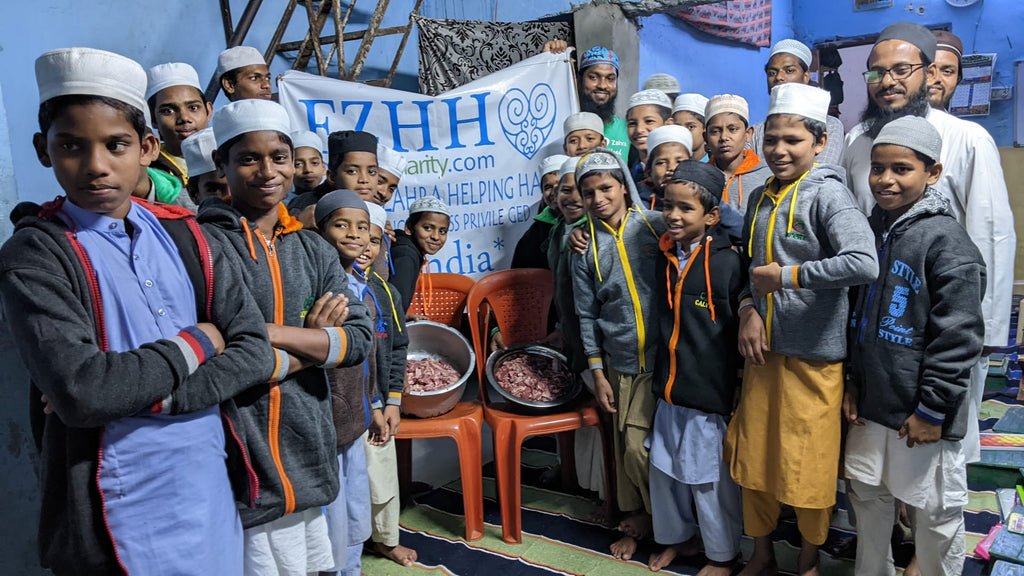 Hyderabad, India - Participating in Holy Qurbani Program by Processing, Packaging & Distributing Holy Qurbani Meat to Local Community's Madrasa/School Children & Less Privileged Families