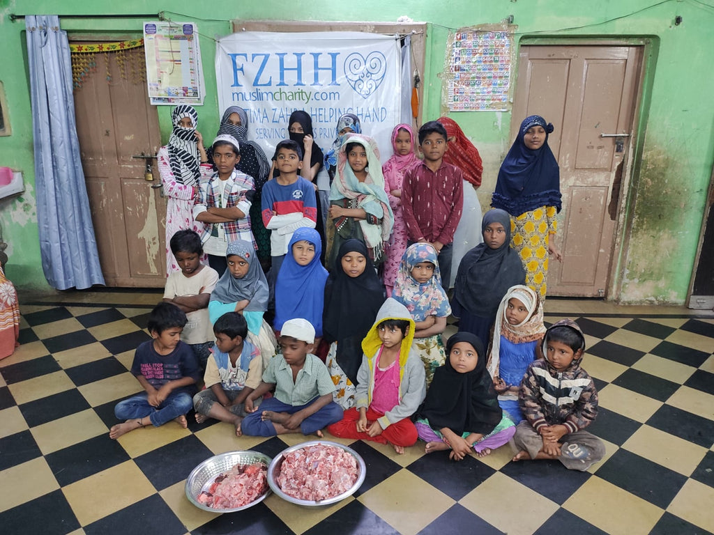 Hyderabad, India - Participating in Holy Qurbani Program by Processing, Packaging & Distributing Holy Qurbani Meat to Local Community's Orphanage