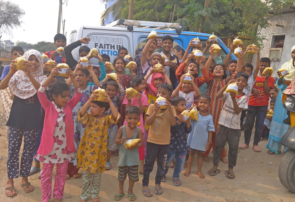 Hyderabad, India - Participating in Mobile Food Rescue Program by Distributing Hot Meals to Madrasa Students, Homeless & Less Privileged Families