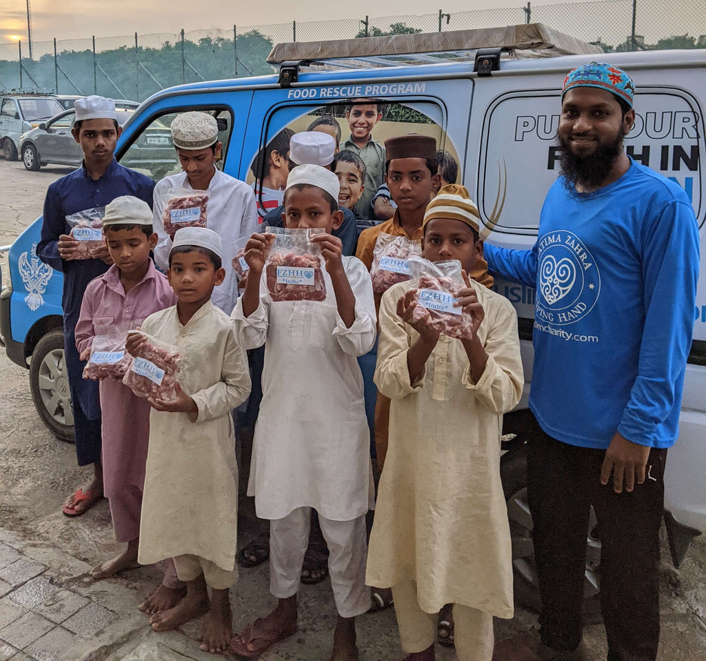 Hyderabad, India - Participating in Holy Qurbani Program & Mobile Food Rescue Program by Processing, Packaging & Distributing Holy Qurbani Meat from 12 Holy Qurbans to Beloved Orphans, 3 Madrasas/Schools, Homeless & Less Privileged Families