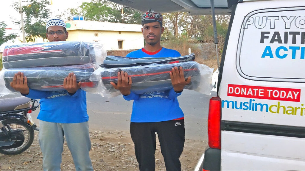 Hyderabad, India - Participating in Mobile Food Rescue Program by Distributing 3 Large & 1 Small Prayer Carpets to Local Community's Mosque Serving Less Privileged People